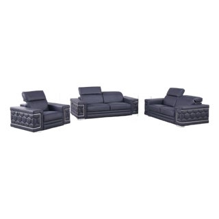 Casa Milano Favo Navy Blue 3-Piece Leather Match Living Room Set For Sale