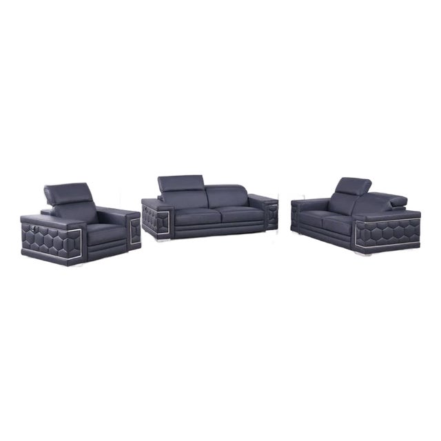 Casa Milano Favo Navy Blue 3-Piece Leather Match Living Room Set For Sale