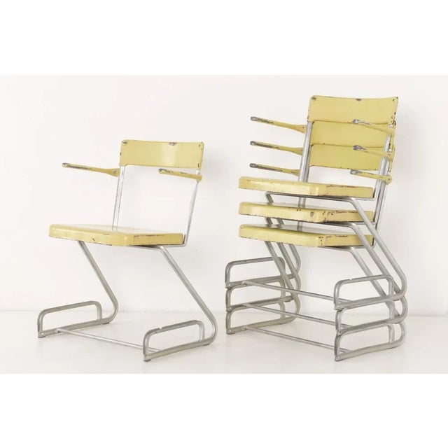 Metal Swiss Industrial Iron and Zinc Dining Chairs, 1940s, Set of 4 For Sale - Image 7 of 12
