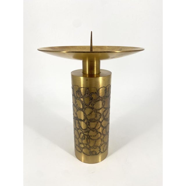 Mid-Century Patterned Brass Candleholder, Germany For Sale - Image 4 of 11