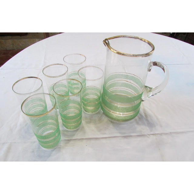 Orangeade Service in Sandy Glass and Gilding, 1950s, Set of 7 For Sale - Image 6 of 6