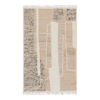 Rug & Kilim’s Abstract Flatweave with Cream and Beige Geometric Patterns - 3x12 For Sale