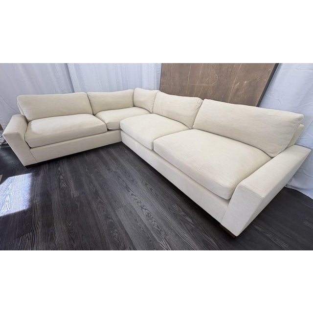 Wood Rh Maxwell Left-Arm L-Sectional | Classic | Down | Perennials® Performance Textured Linen Weave – Dune For Sale - Image 7 of 18
