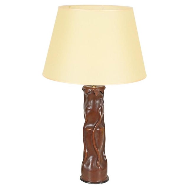 Large Italian Sculptural Table Lamp in Curved Leather and Parchment, 1970s For Sale - Image 15 of 15