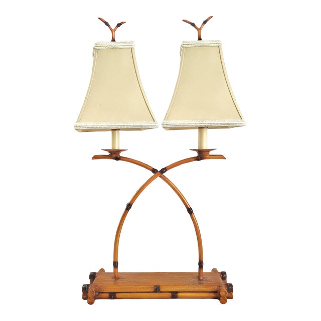 1970s French Bouillotte Style Faux Bamboo Desk Lamp With Shades For Sale