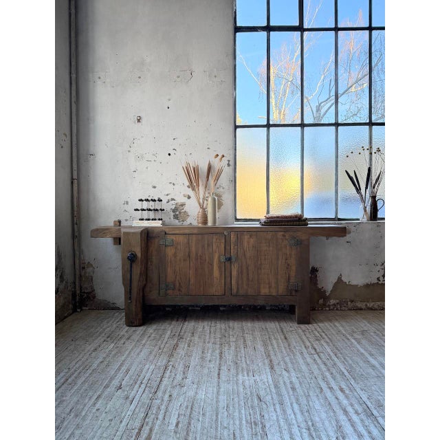 Brown Large Antique Oak Workbench, 1900s For Sale - Image 8 of 18