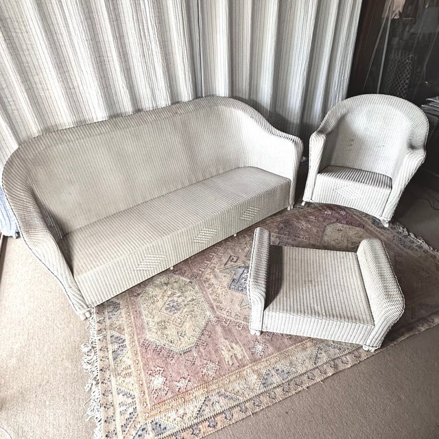 Vintage Lloyd Looms - 3 Piece Wicker Set: Sofa, Rocking Chair, Foot Stool/Side Table, 3 Pieces For Sale - Image 15 of 17