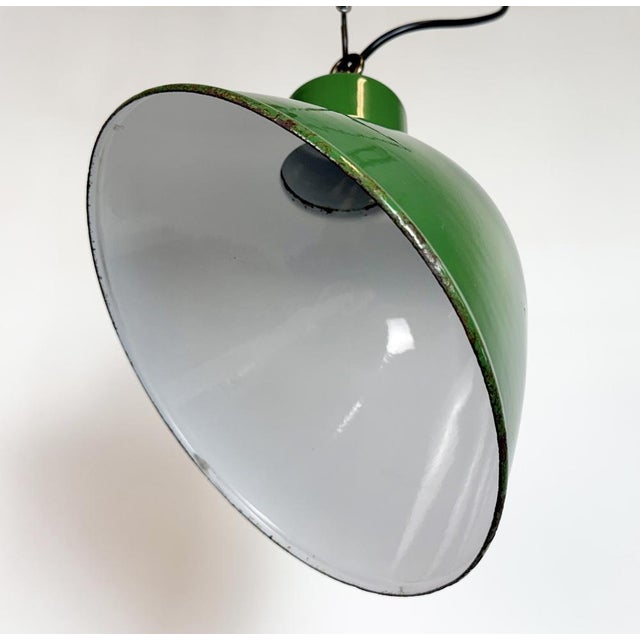 Industrial Green Enamel Factory Pendant Lamp, 1960s For Sale - Image 6 of 17
