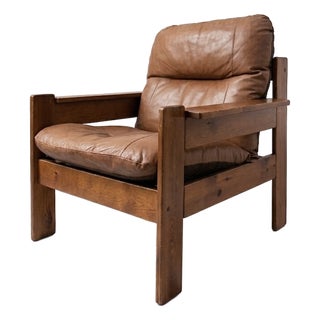 Vintage Brutalist Leather Armchair, 1960s For Sale
