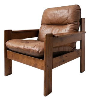 Vintage Brutalist Leather Armchair, 1960s