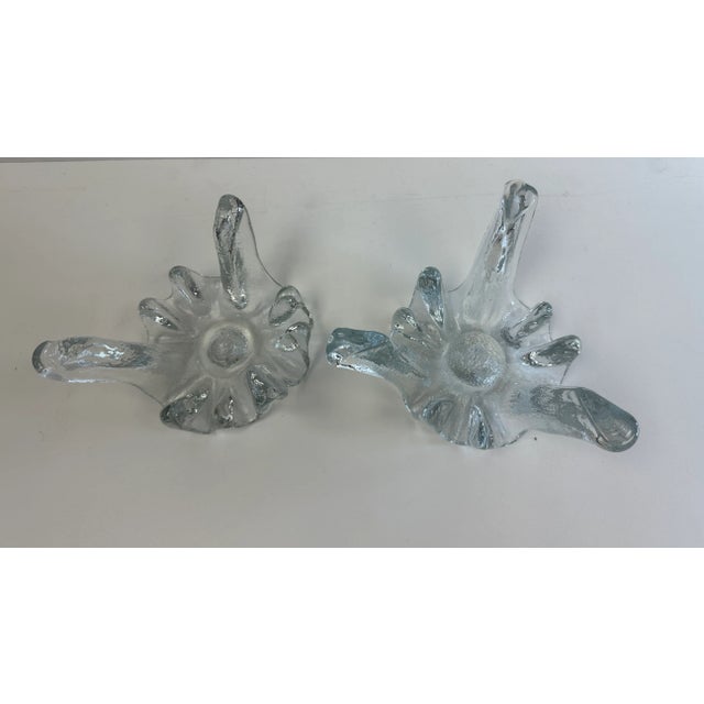 Glass Pair of Early 21st Century Clear Blenko Glass Candlesticks in Icy Tripod Style For Sale - Image 7 of 11