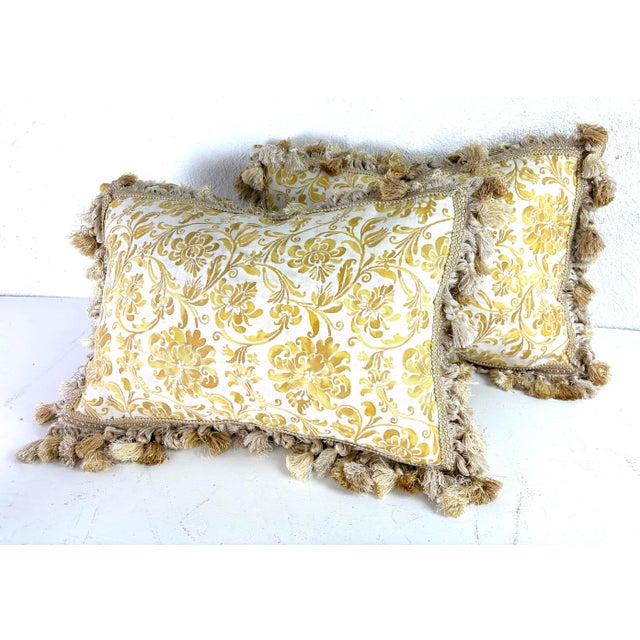 Vintage Italian Fortuny Tasseled Floral Pillows/ a Pair For Sale - Image 9 of 9
