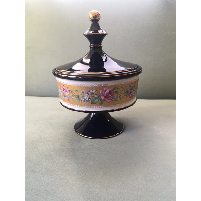 Italian Cobalt Blue Gold Floral Banded Footed Dish For Sale In Jacksonville, FL - Image 6 of 11