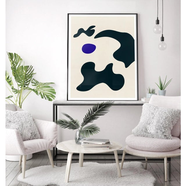 Mid-Century Modern Modern Abstract With Biomorphic Shapes Blue and Black #1 Print For Sale - Image 3 of 7