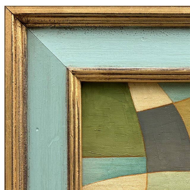 Various Artists Contemporary Abstract Oil Painting in Vintage Blue Painted Frame For Sale - Image 4 of 6