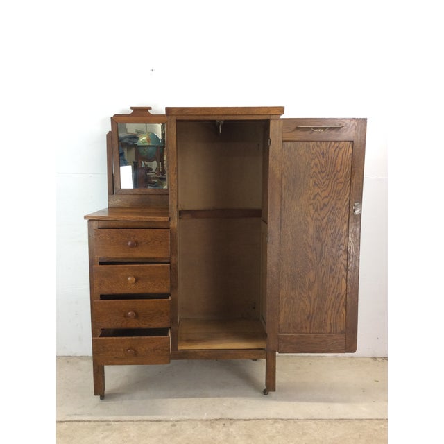 Antique Oak Side by Side Armoire With Mirror For Sale - Image 4 of 12