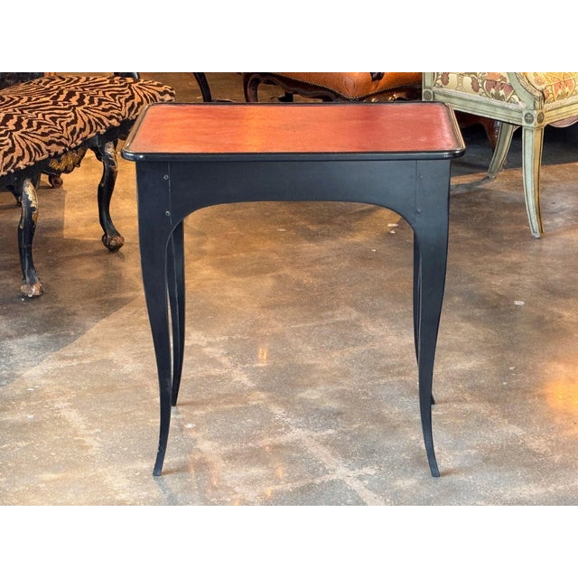 19th Century Ebonized Side Table With Red Leather Top For Sale - Image 9 of 9
