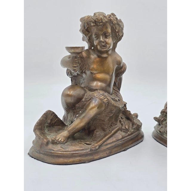 Gourgeous Set of 2 French Bronze Sculpture by E. Rossy ,Putti Cherubs Holding a Wine Cup For Sale - Image 12 of 18
