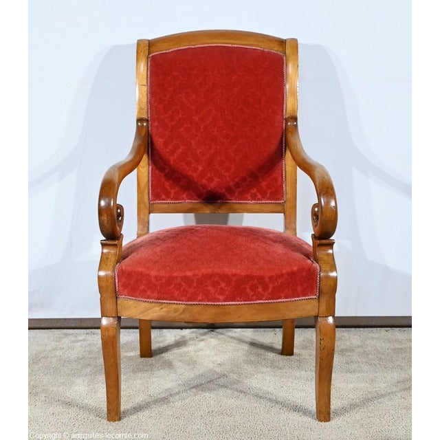 Wood Set of 1st Part 19th Century Louis Philippe Cherry Wood Armchairs For Sale - Image 7 of 18