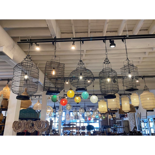 Mid 20th Century Vintage Industrial Wire Work Square Pendant Light Large For Sale - Image 5 of 8