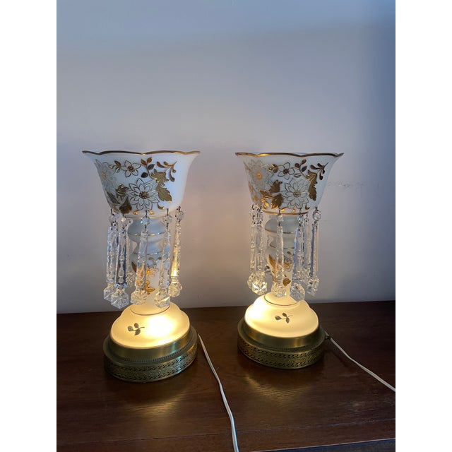 Glass Vintage Mantle Lustres With Crystal Prisms - a Pair For Sale - Image 7 of 12