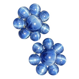 1950s Lisner Cats Eye Cornflower Blue Cluster Clip Back Earrings, Pair For Sale