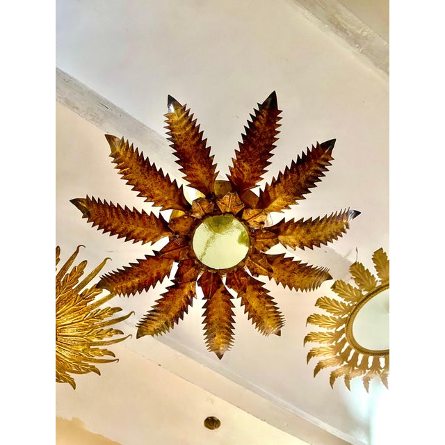 1950s Spanish Solar Crown Sunburst Light with Gilt Gold Finish, 1950 For Sale - Image 5 of 11