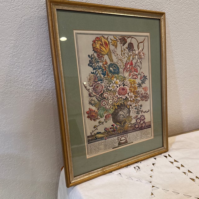 vintage reproduction print of the March floral calendar from Robert Furber's famous 1730 series, "Twelve Months of...