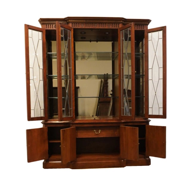Late 20th Century Century Furniture Solid Cherry Traditional Style 64" Breakfront Lighted Display China Cabinet For Sale - Image 5 of 12