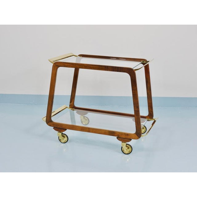 Metal Mid-Century Modern Walnut and Brass Bar Cart by Oswald Haerdtl, 1950s For Sale - Image 7 of 18