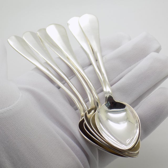 A vintage set composed of six teaspoons, handcrafted in Italy between the 1970s and 1980s in authentic continental silver....