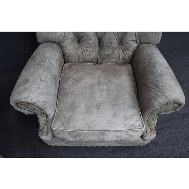 Late 20th Century Pair of Leathercraft Inc. Distressed Gray Tufted Leather Recliner Club Chairs For Sale - Image 5 of 18