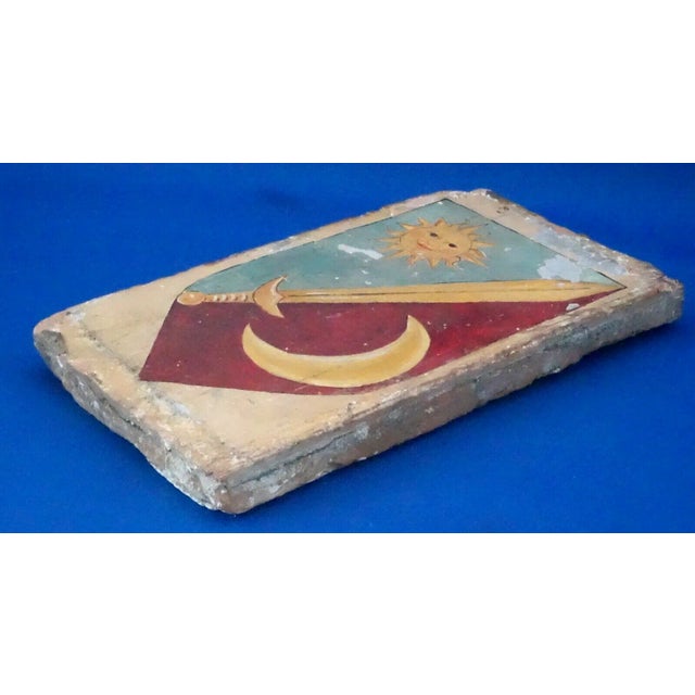 16th Century Renaissance Ceramic Tile with Heraldic Coat of Arms with Sun and Moon from the Abbey of Mirasole Milan, Italy For Sale - Image 10 of 18