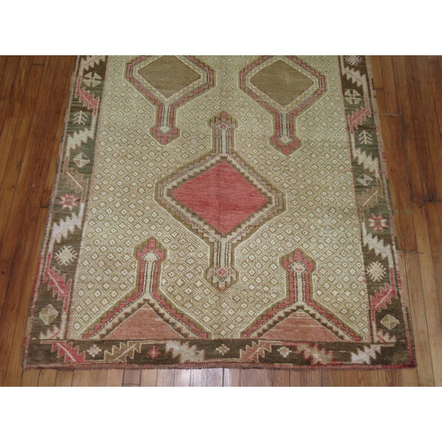 Mid 20th Century Tribal Vintage Turkish Gallery Pink Accent Rug For Sale - Image 5 of 6