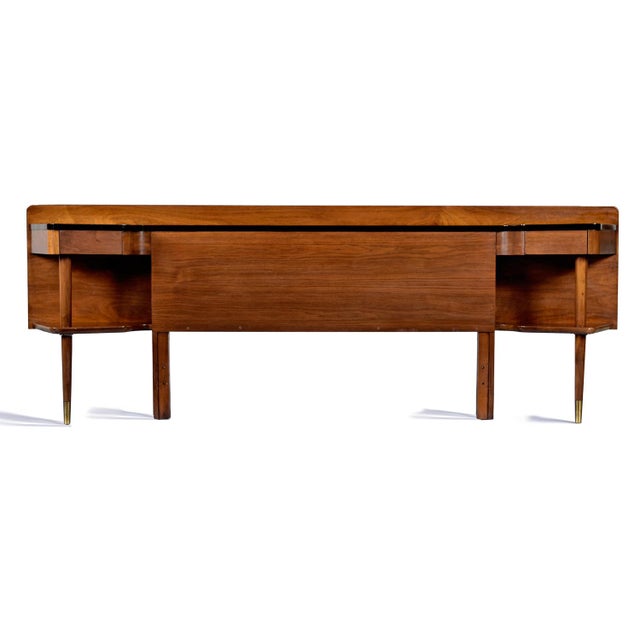 Mid-Century Modern American of Martinsville's Dania 4004-14 "Bar Bed" headboard with built-in nightstands. Designed by...