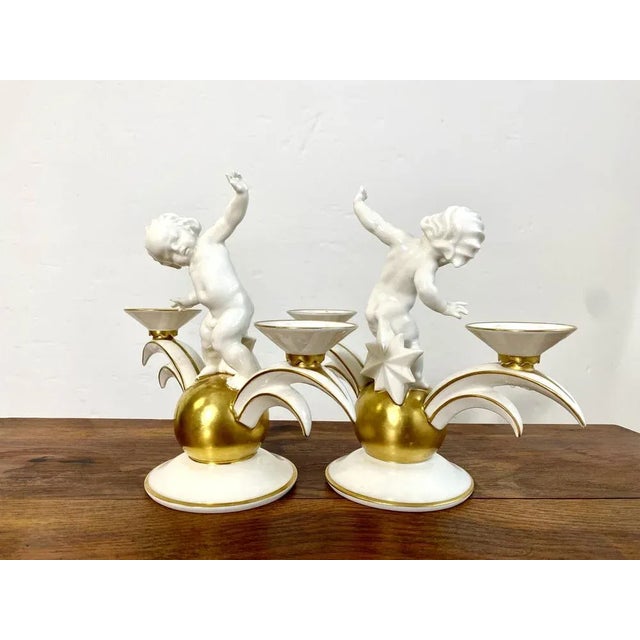Ceramic Vintage Porcelain Candlesticks, 1920s, Set of 2 For Sale - Image 7 of 9