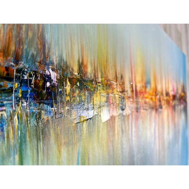 Blue Abstract Skyline Harbor Painting For Sale - Image 8 of 11