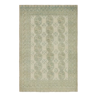 Vintage Ersari Rug in Beige With Teal Geometric Medallions, From Rug & Kilim For Sale