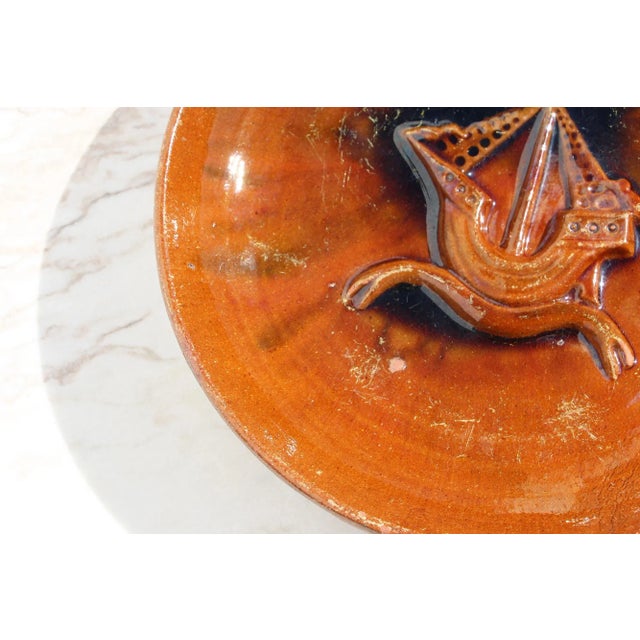 Rustic European 19th Century Rare Portuguese Palissy Ware Wall Plate Depicting a Caravel For Sale - Image 3 of 13