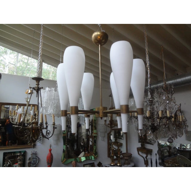 1940s Italian Brass and Glass Modernist Chandelier-Fontana Arte Style For Sale - Image 5 of 11