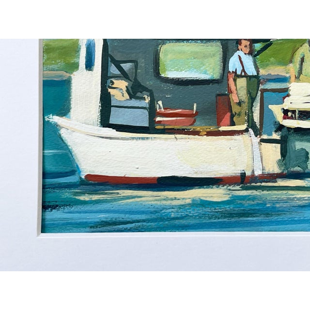 Contemporary Baymen in Fishing Boat - 5x7" Painting on Paper in 8x10 White Matte For Sale - Image 3 of 3