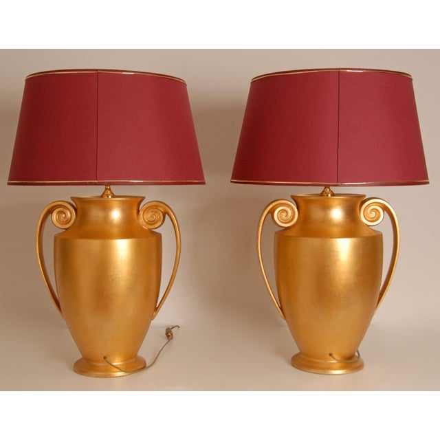 Mid-Century Modern Vintage Italian Etruscan Vase Lamps Traditional Gold Table Lamps Style the Etrusque - a Pair For Sale - Image 3 of 15