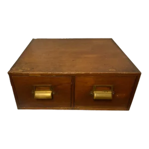 Early 20th Century Antique Oak Desktop 2-Drawer Library Card File Cabinet