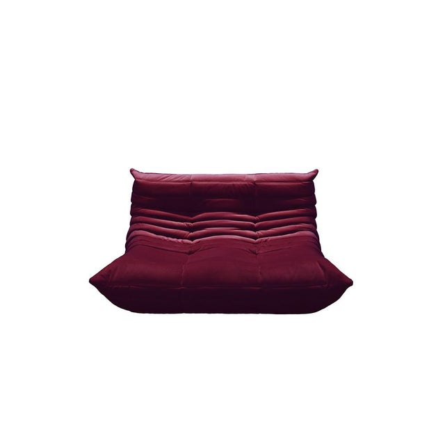 Vintage Two-Seater Togo Sofa in Burgundy Velvet by Michel Ducaroy for Ligne Roset, 1970s For Sale - Image 3 of 3