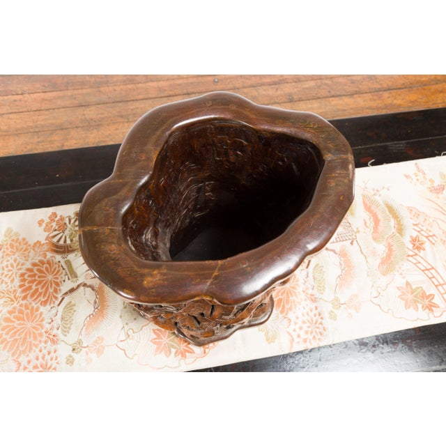 Mid 20th Century Chinese Rustic Vintage Oval Root Planter with Dark Brown Patina For Sale - Image 5 of 11