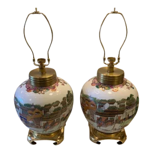 1950s Hongs at Canton Chinese Export Lamps - a Pair