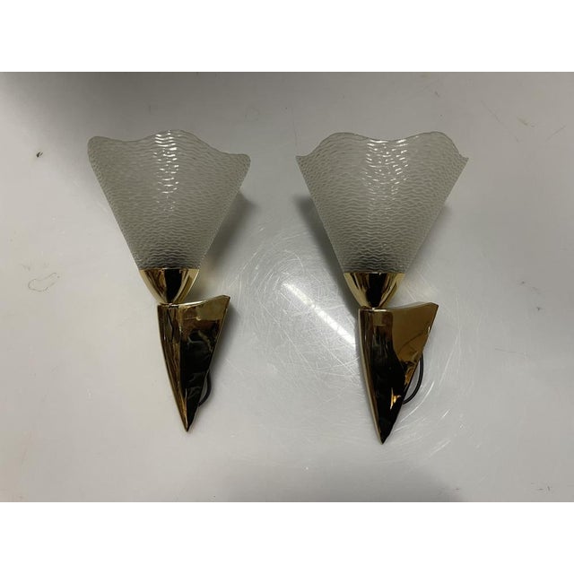 Metal Murano Glass and Brass Sconces, 1970s, Set of 2 For Sale - Image 7 of 10