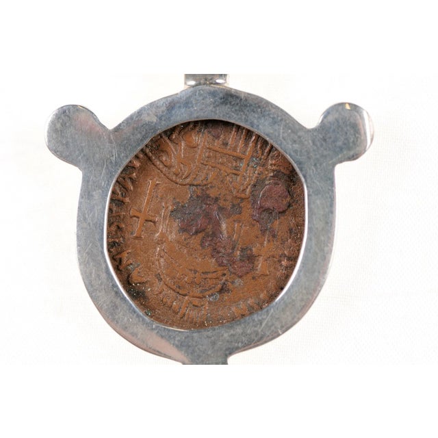 Bronze Antique Byzantine Coin Pendant With Sterling Silver For Sale - Image 8 of 9