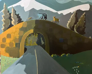 "Happy Animals" Painting of Wildlife Crossing by LWren Walraven