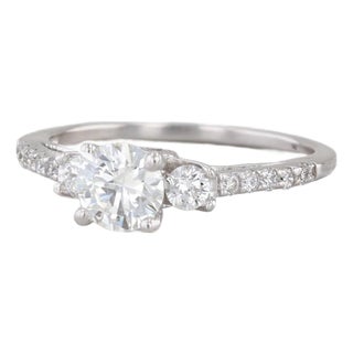 0.82ctw Round Diamond Engagement Ring 14k White Gold Size 7 Cathedral Band For Sale